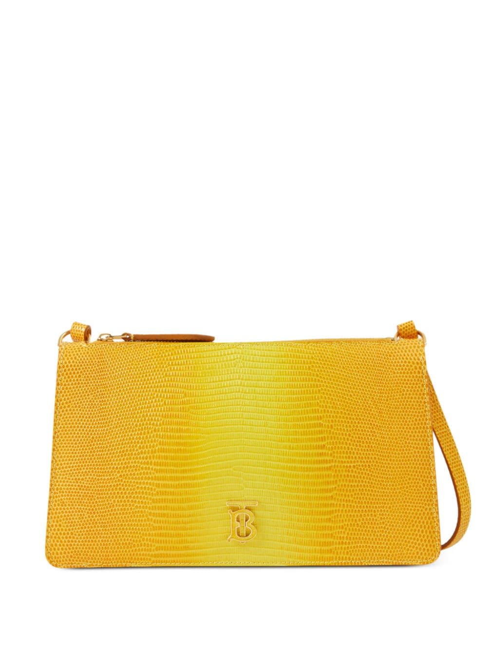 Burberry Embossed Leather Mini Tb Shoulder Pouch In Yellow