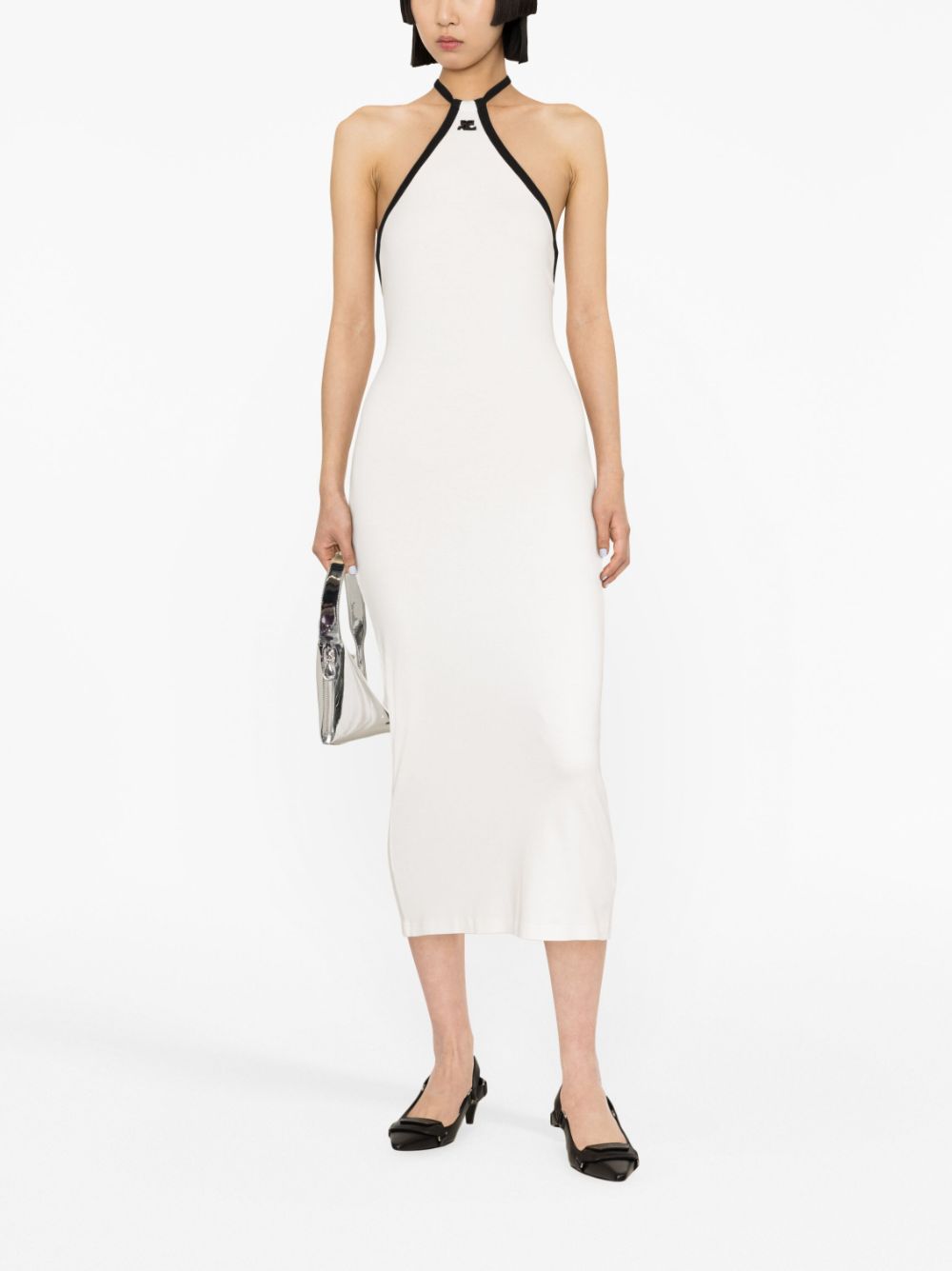 Shop Courrèges Contrasting-trim Cotton Dress In White