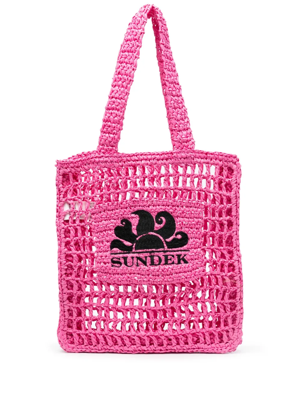 logo-embroidered paper-straw shoulder bag