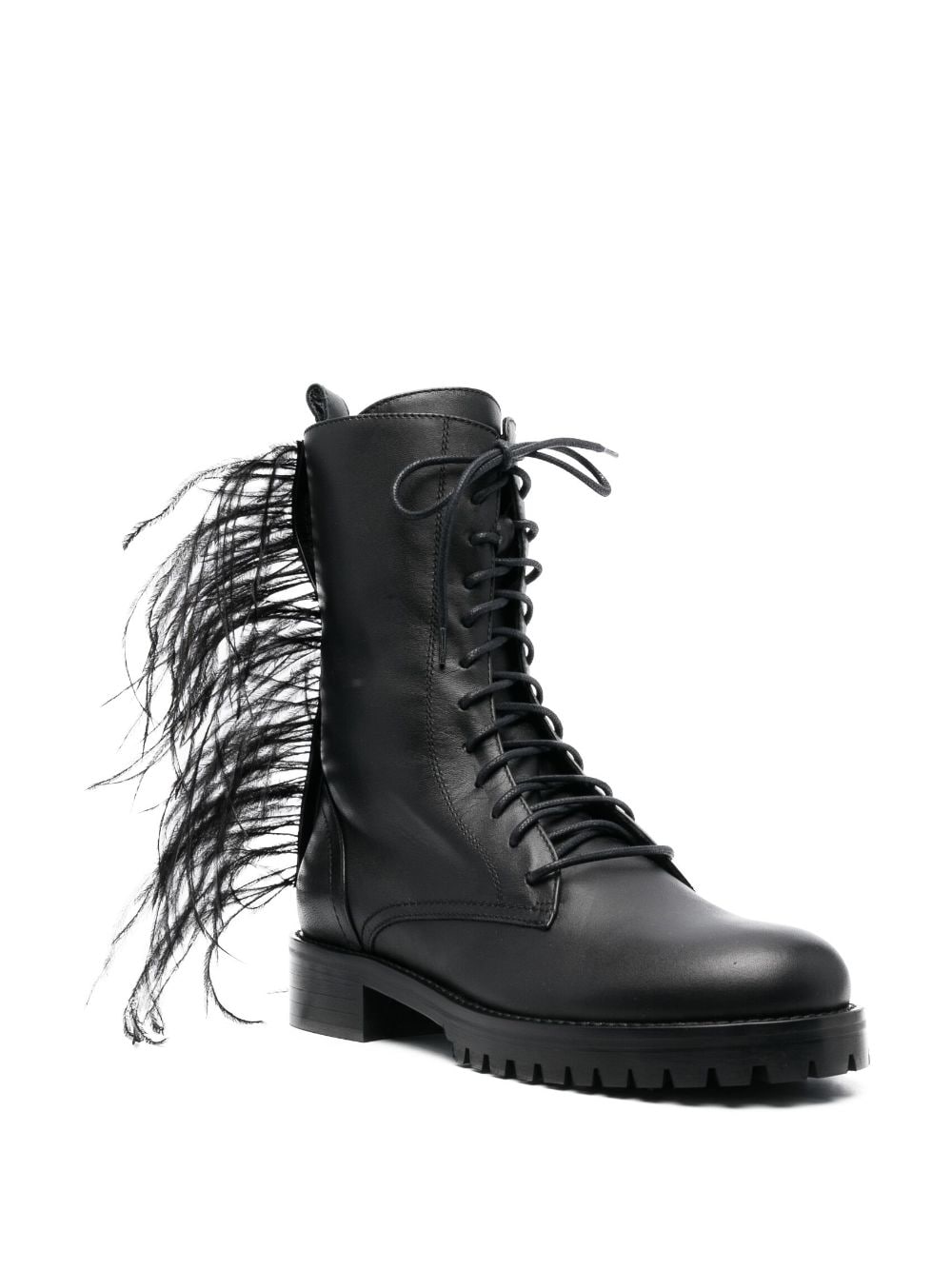 Patrizia Pepe feather-detailing leather ankle boots - Zwart