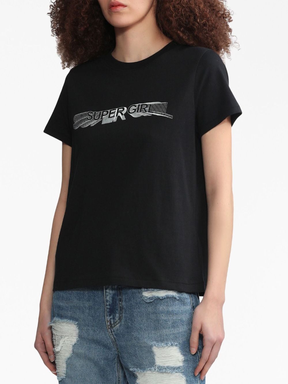 Shop Sjyp Text-print Cotton T-shirt In Black