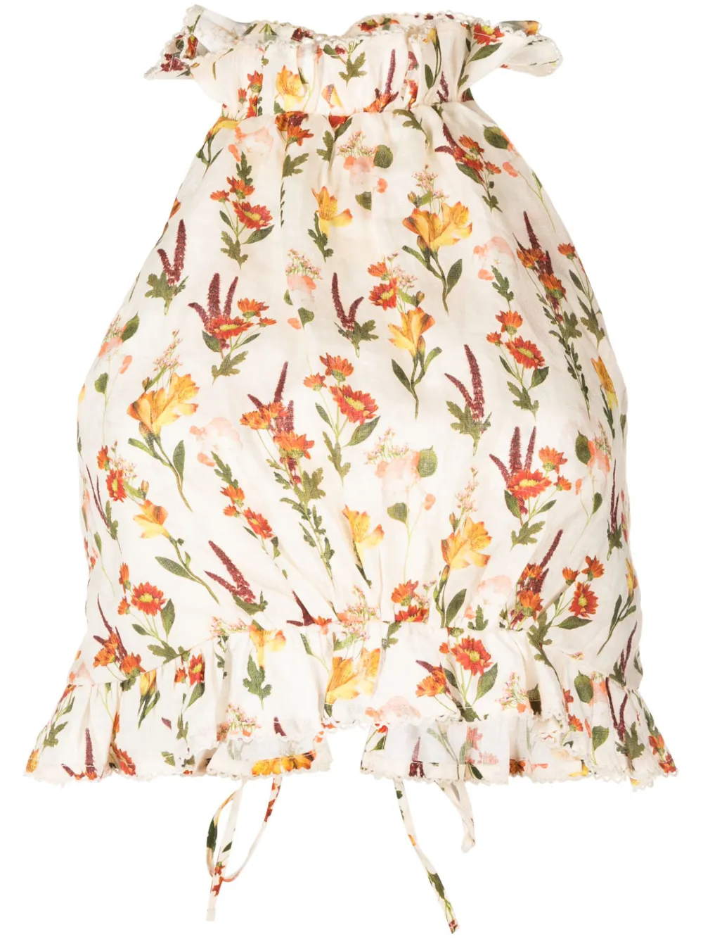 Agua By Agua Bendita Nardo Clementina Cropped Floral-print Linen-gauze Halterneck Top In Neutrals