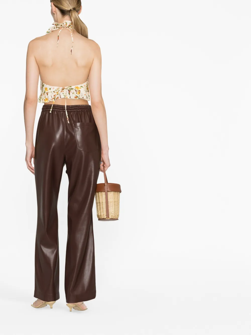 Agua By Agua Bendita Nardo Clementina Cropped Floral-print Linen-gauze Halterneck Top In Neutrals