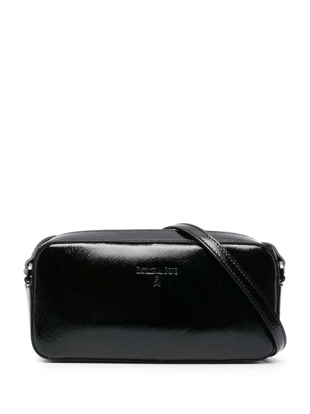 Shop Patrizia Pepe Debossed-logo Leather Crossbody Bag In Black