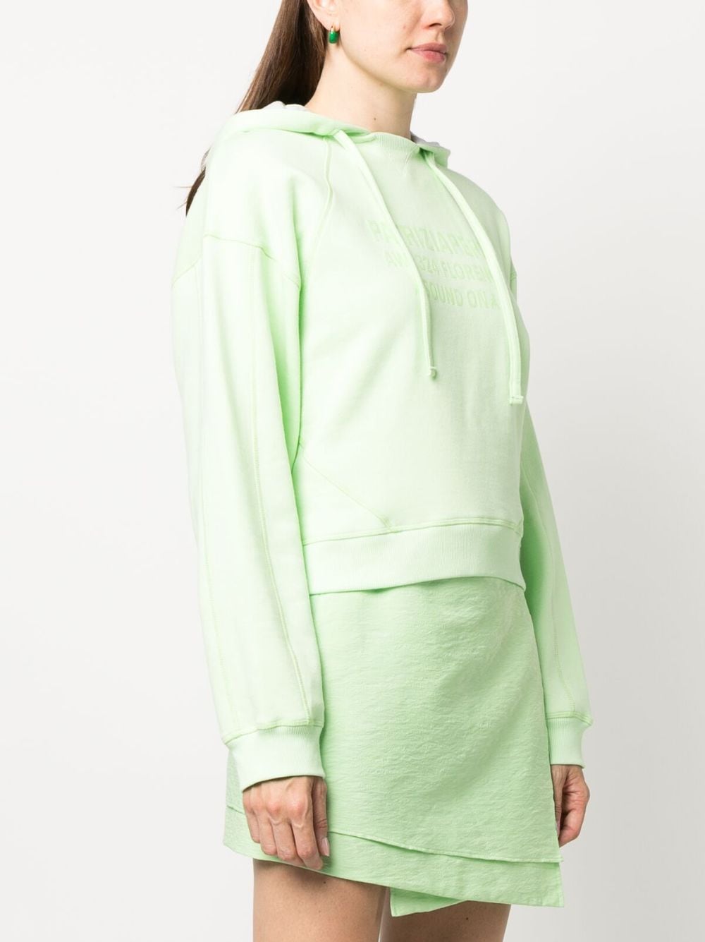 Shop Patrizia Pepe Flocked-logo Cotton Hoodie In Green