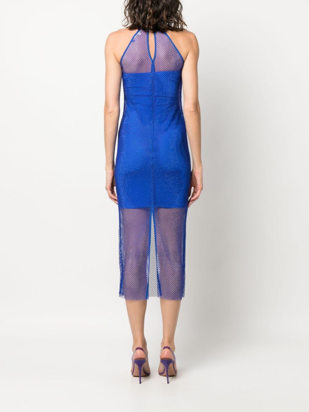 Shop Patrizia Pepe Rhinestone-embellished Mesh Midi Dress In Blue