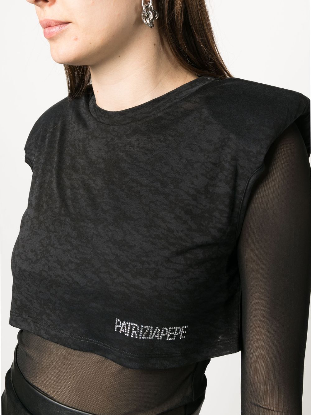 Shop Patrizia Pepe Logo-embellished Sheer-panelled Top In Black