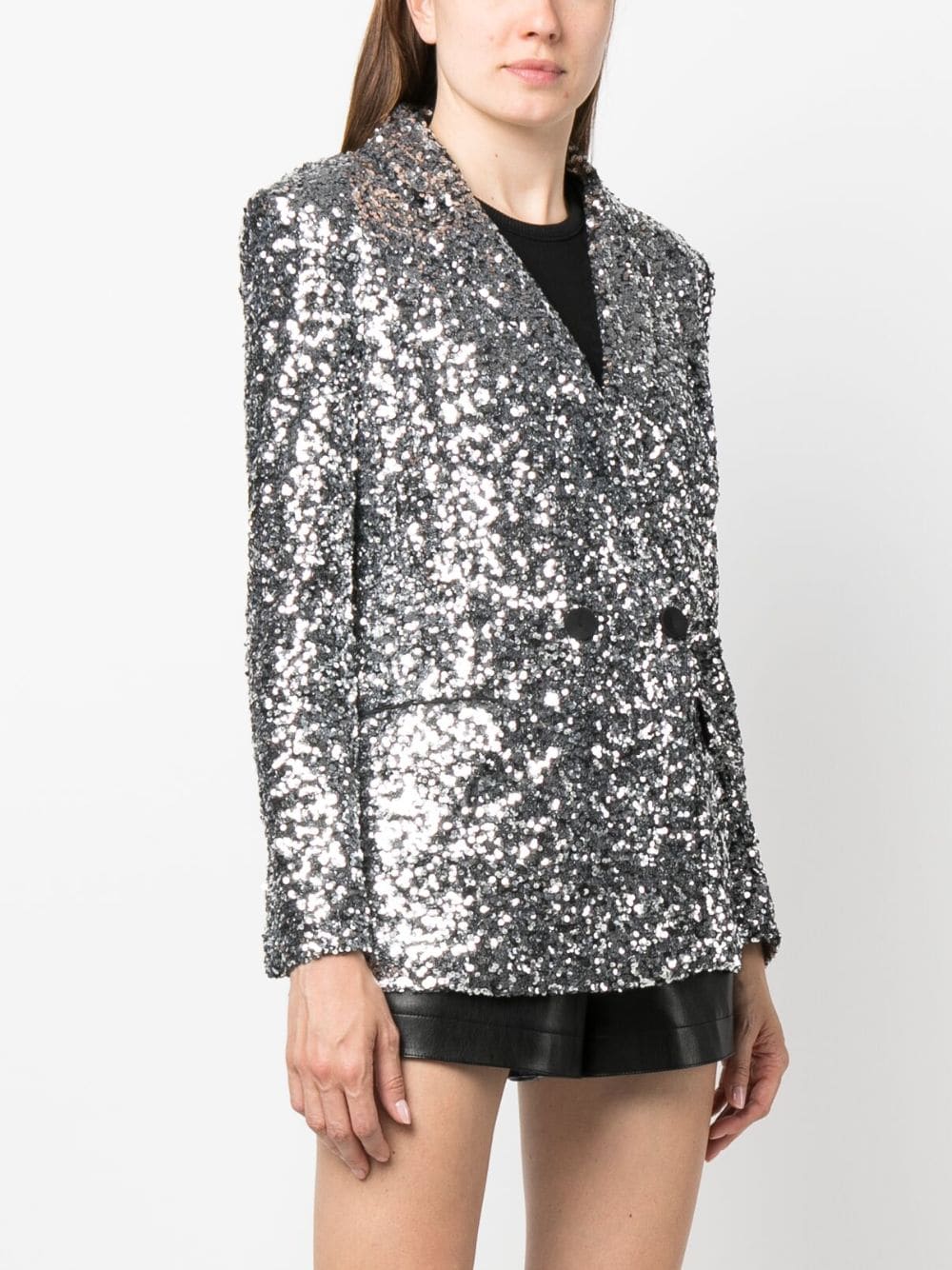 Shop Patrizia Pepe Sequin-embellished Double-breasted Blazer In Silver