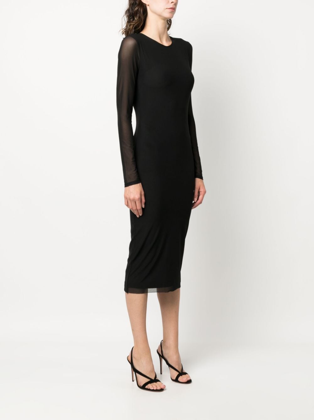 Shop Patrizia Pepe Long-sleeved Panelled Midi Dress In Black