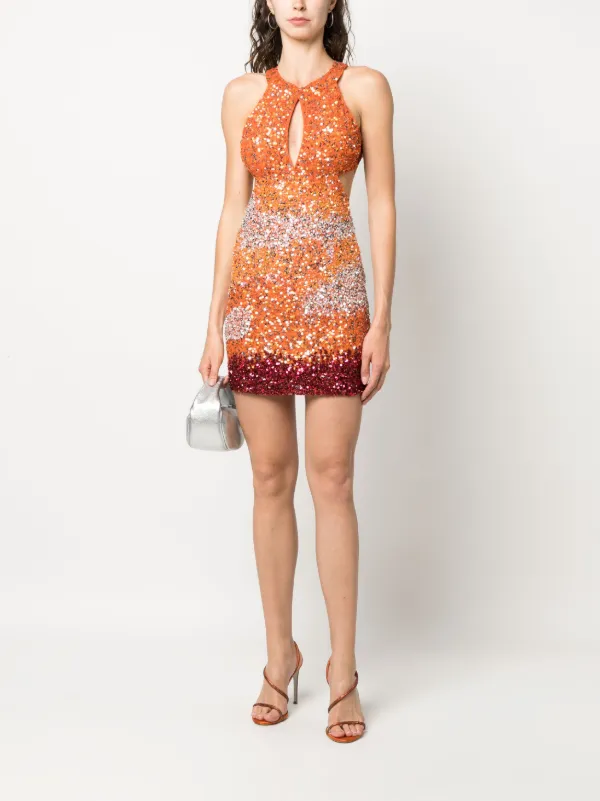 Patrizia Pepe sequin embellished Tulle Mini Dress Orange FARFETCH AO