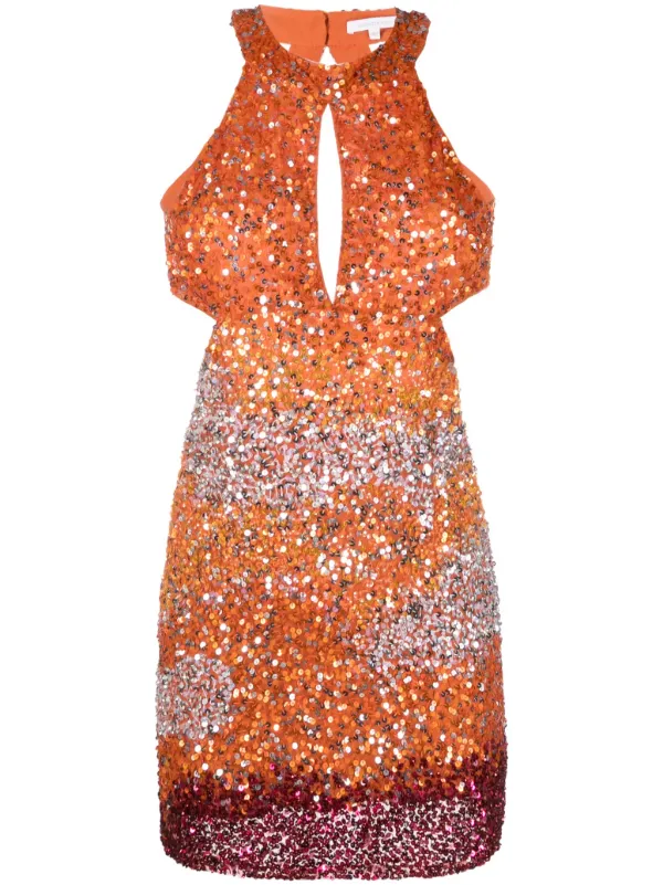 Patrizia Pepe sequin embellished Tulle Mini Dress Orange FARFETCH AE