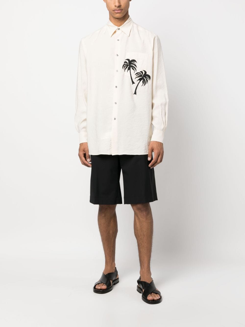 Shop Emporio Armani Palm Tree-patch Long-sleeve Shirt In Neutrals