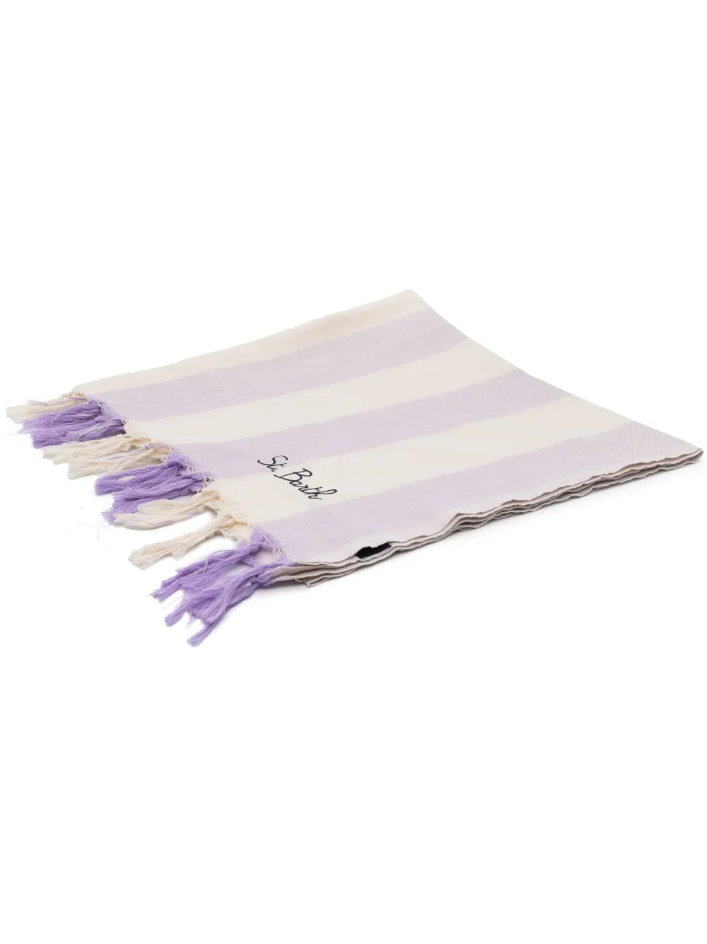 Mc2 Saint Barth Logo-embroidered Striped Beach Towel In Purple