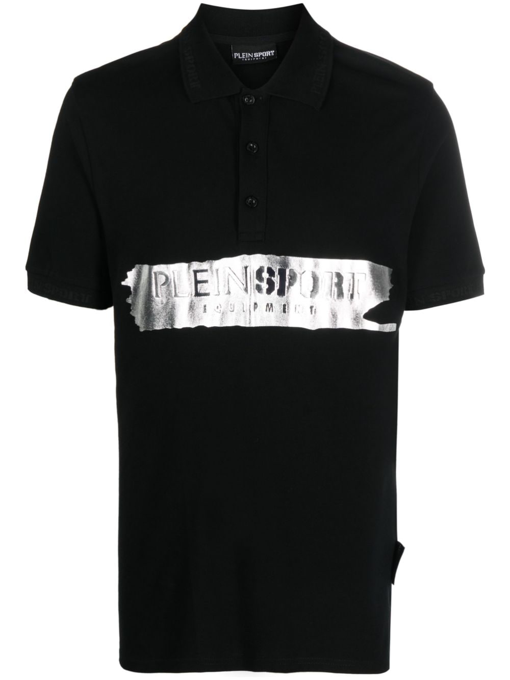 Plein Sport Ss Silver Brush Cotton Polo Shirt In Black