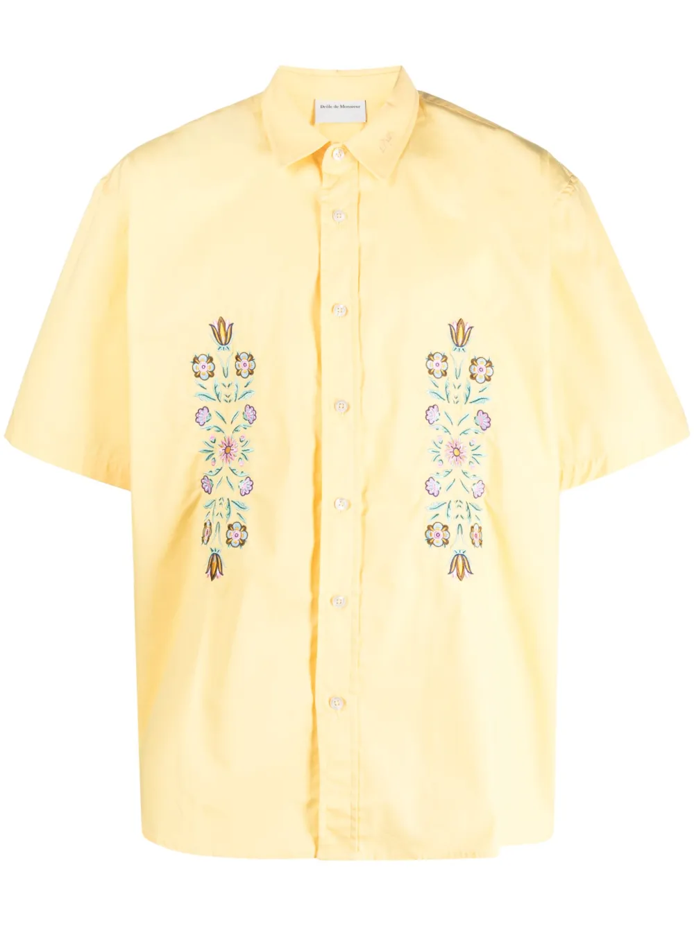 Drôle De Monsieur Flower-embroidery Cotton Shirt In Yellow