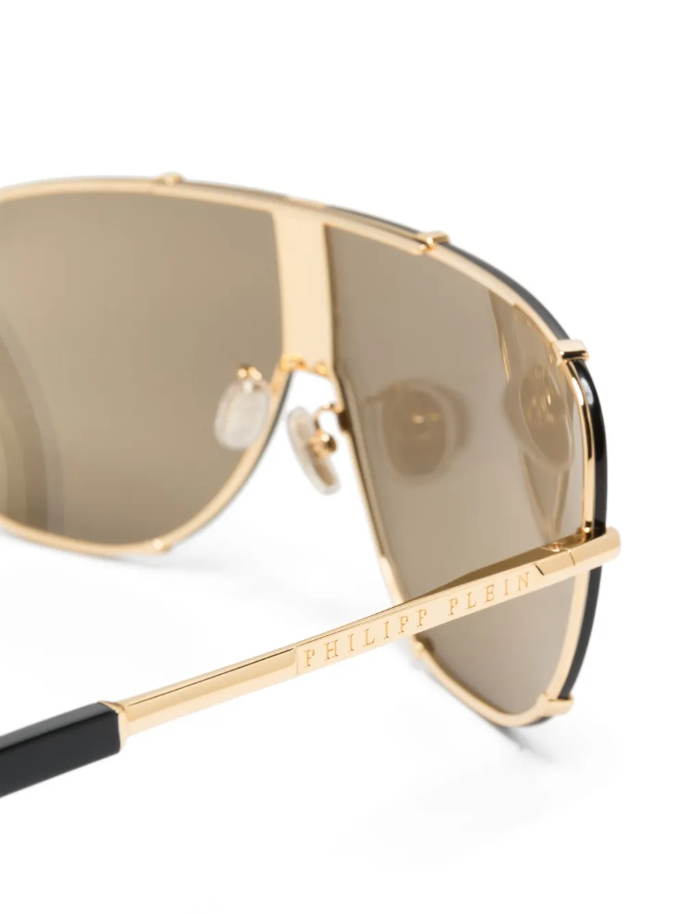 Shop Philipp Plein Eyewear Logo-plaque Shield-frame Sunglasses In Gold