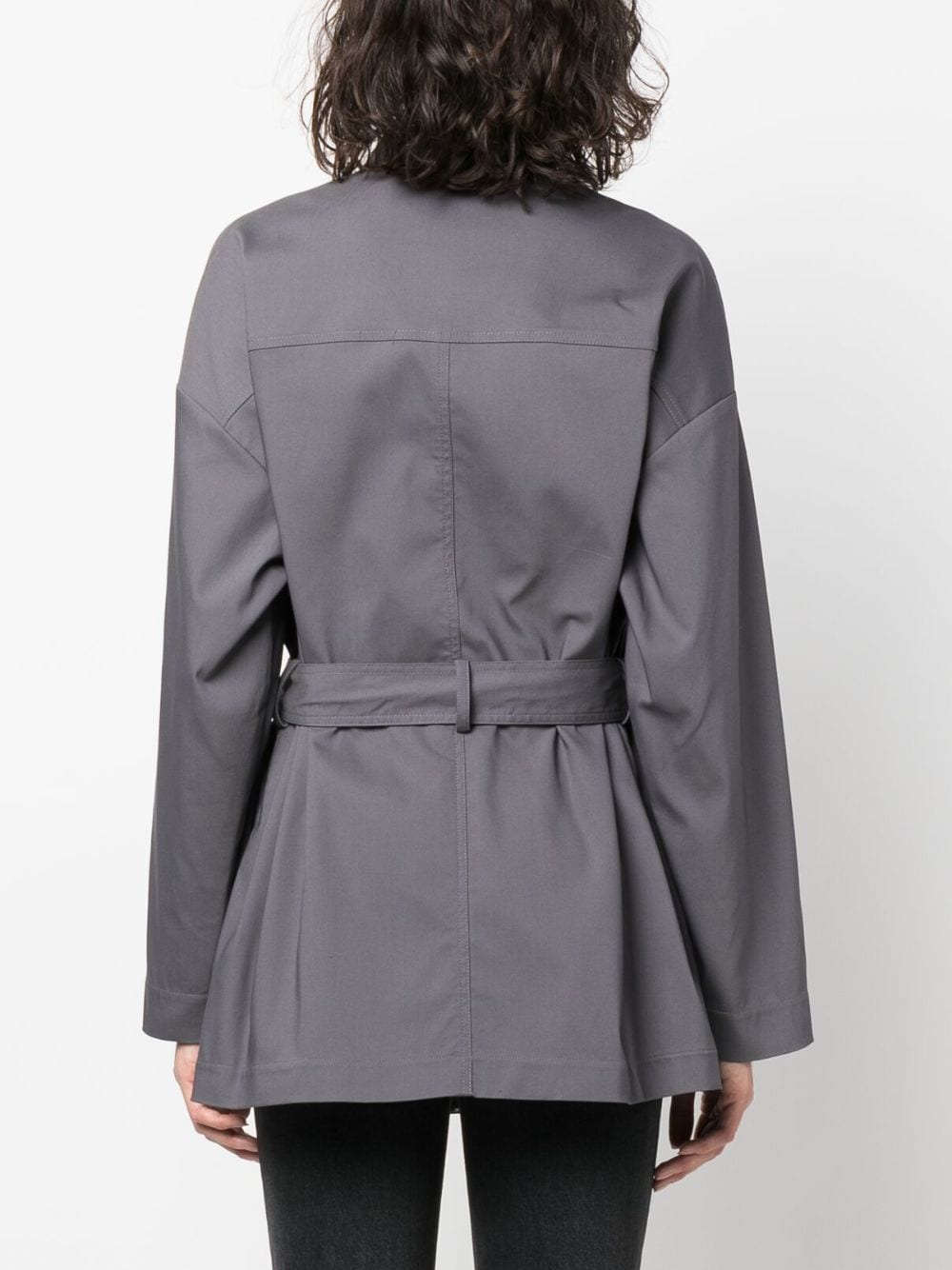 Shop Patrizia Pepe High-neck Belted Parka In Grey