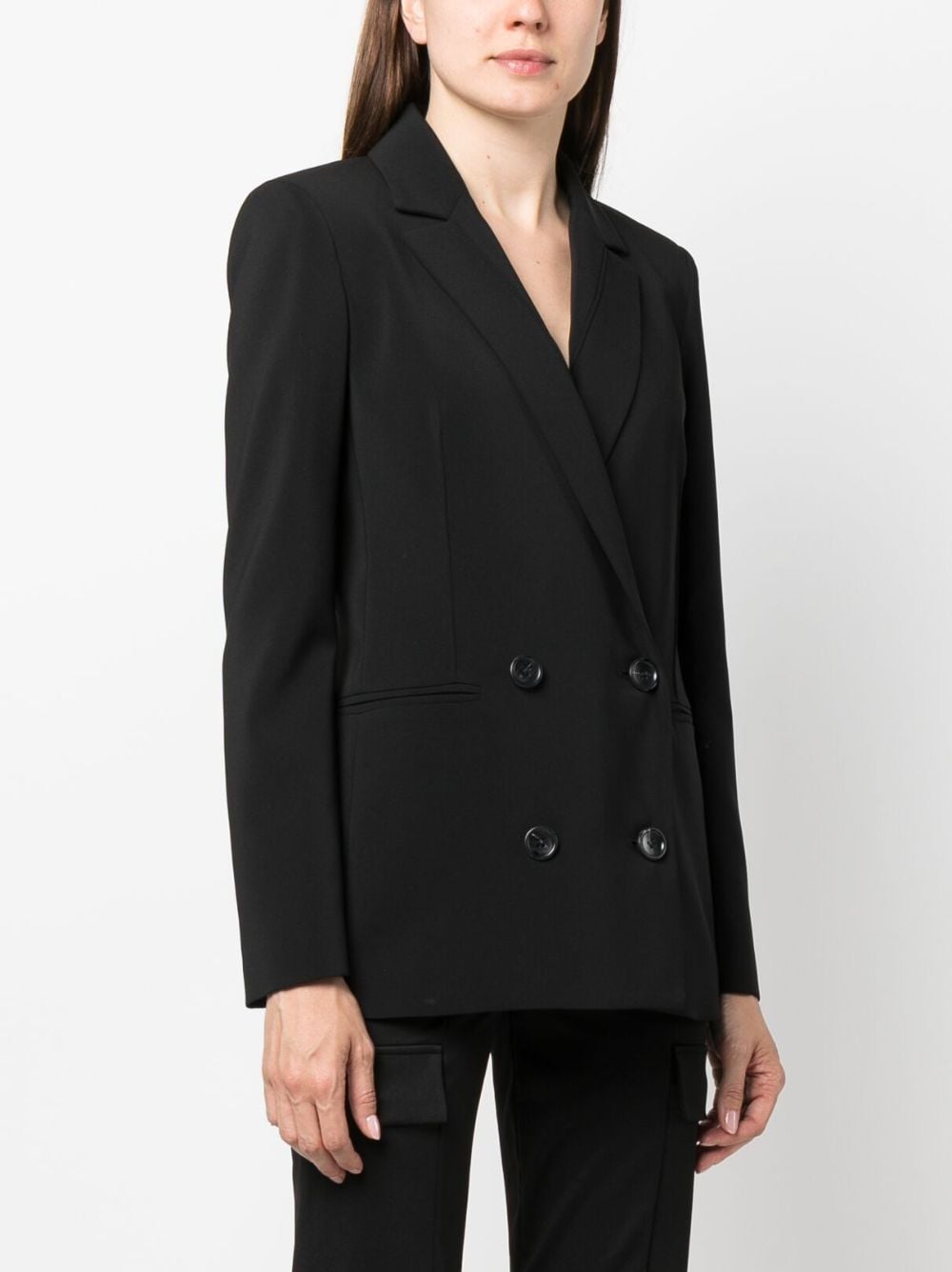 Shop Patrizia Pepe Essential Double-breasted Blazer In Black