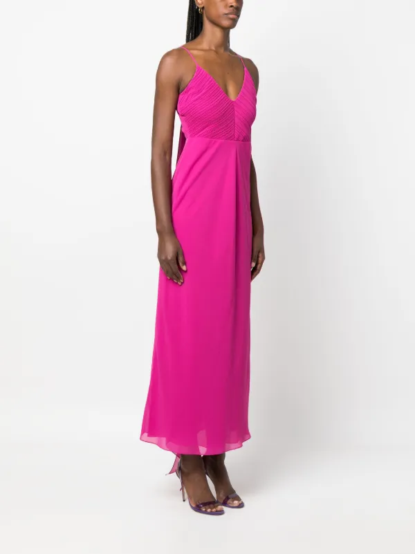 ruched georgette dress High Neck Embellished Ruched Georgette Woven Maxi Dress