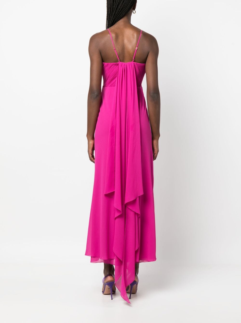 Shop Patrizia Pepe Ruched Georgette Crepe Maxi Flared Dress In Pink