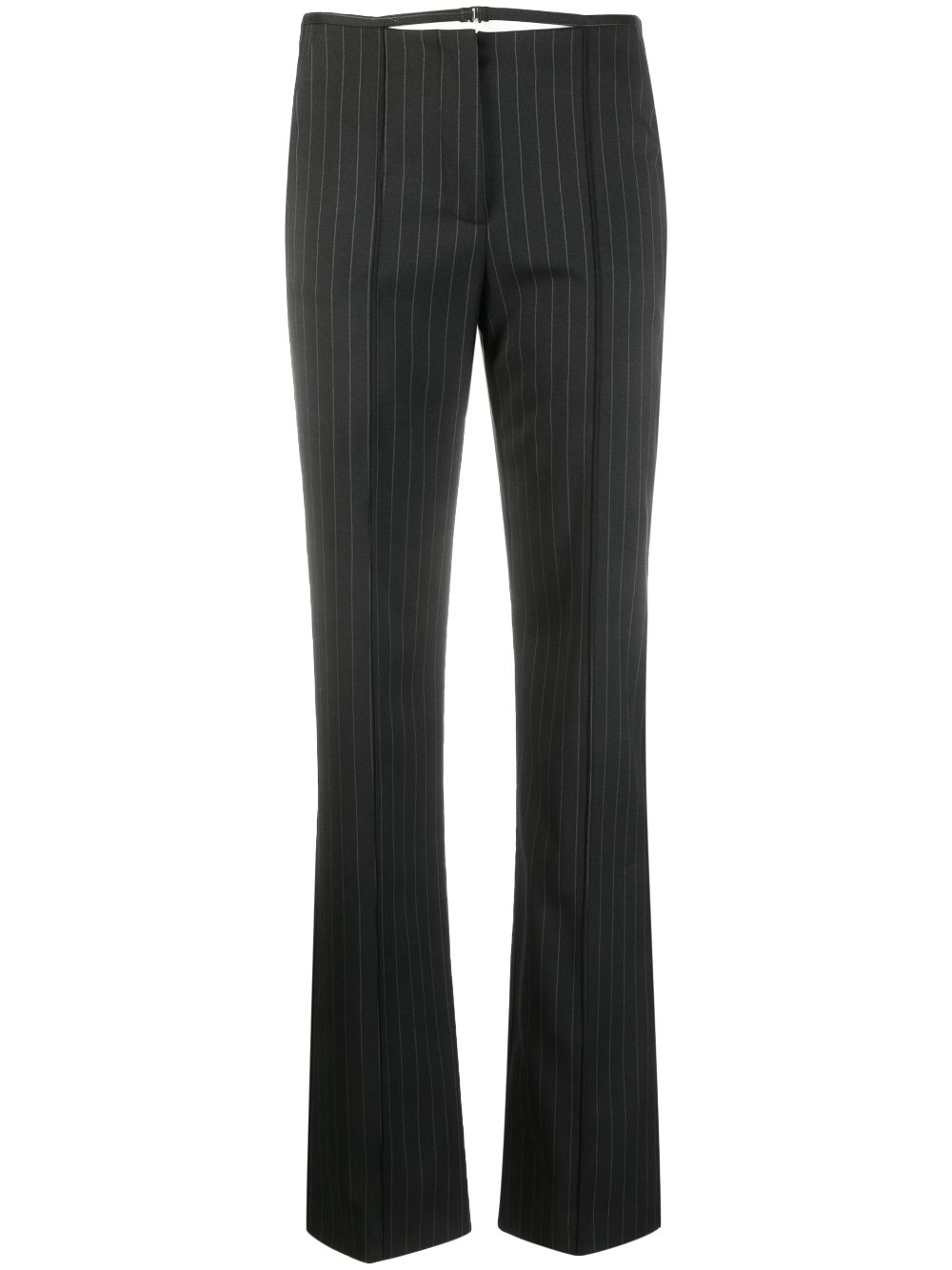 Shop Patrizia Pepe Flannel Pinstripe-print Tailored Trousers In Black