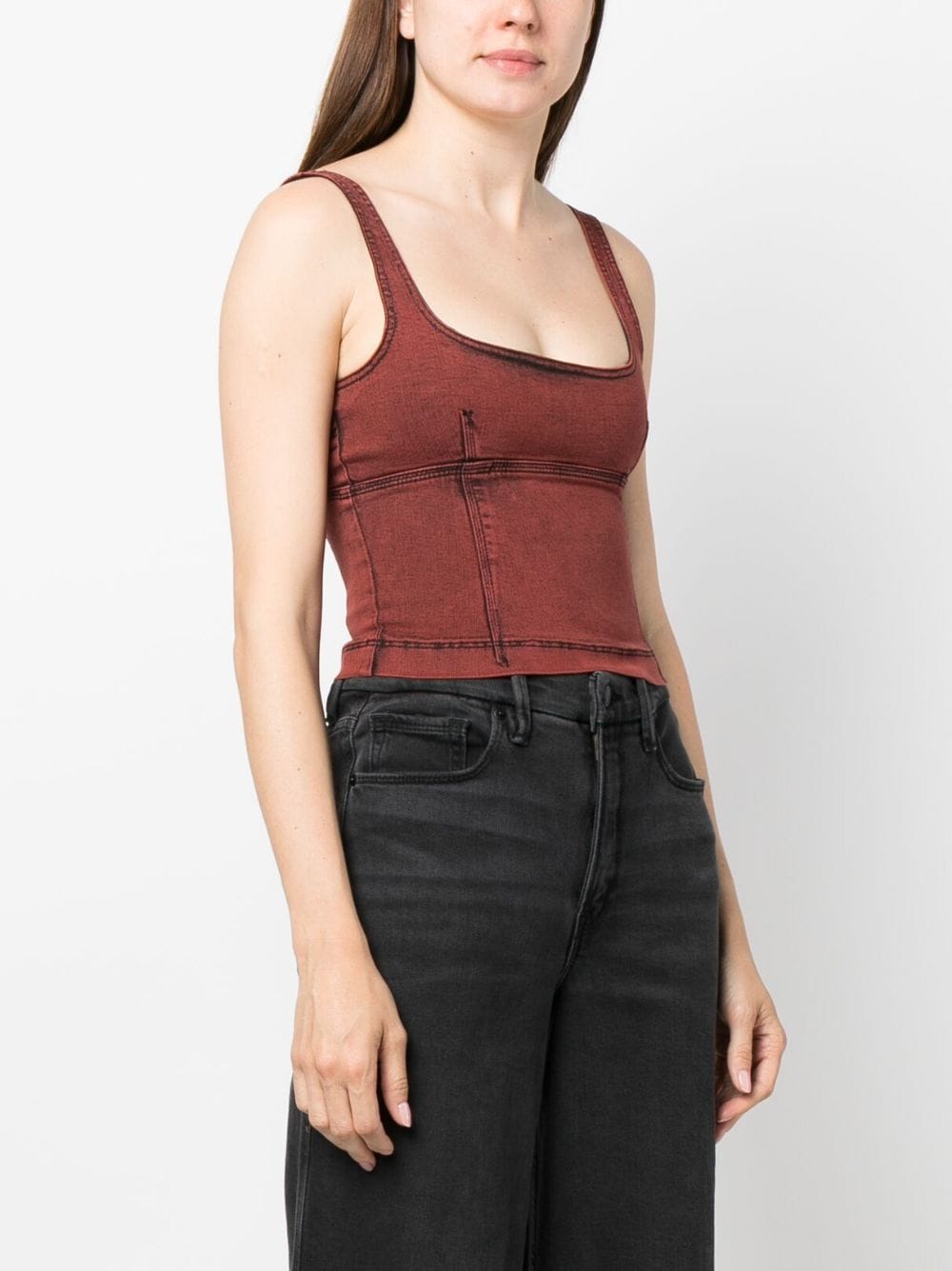 Shop Patrizia Pepe Panelled Sleeveless Denim Top In Red