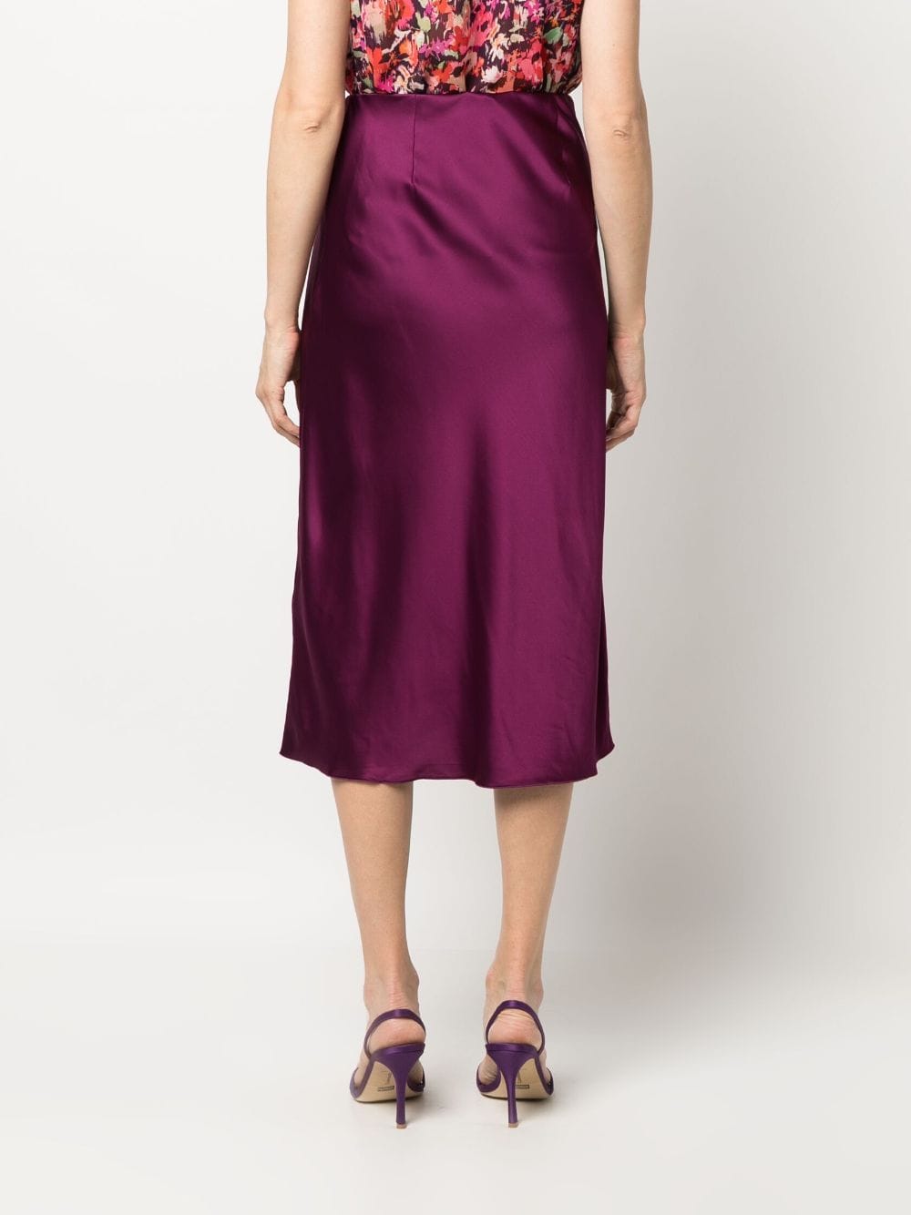 Shop Patrizia Pepe High-waisted Satin Midi Skirt In Purple