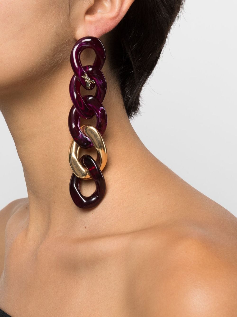 Shop Patrizia Pepe Two-tone Chunky-chain Earrings In Purple