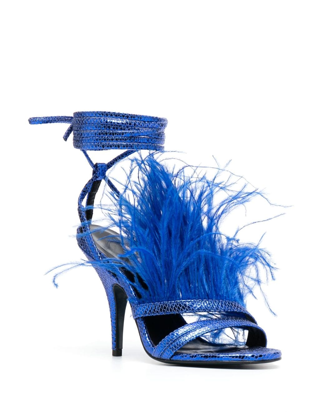 Shop Patrizia Pepe 115mm Ankle-tie Leather Sandals In Blau