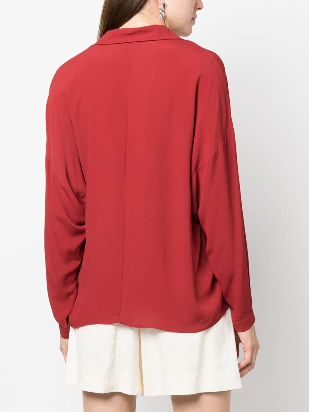 Shop Patrizia Pepe Long-sleeved V-neck Crepe Shirt In Red