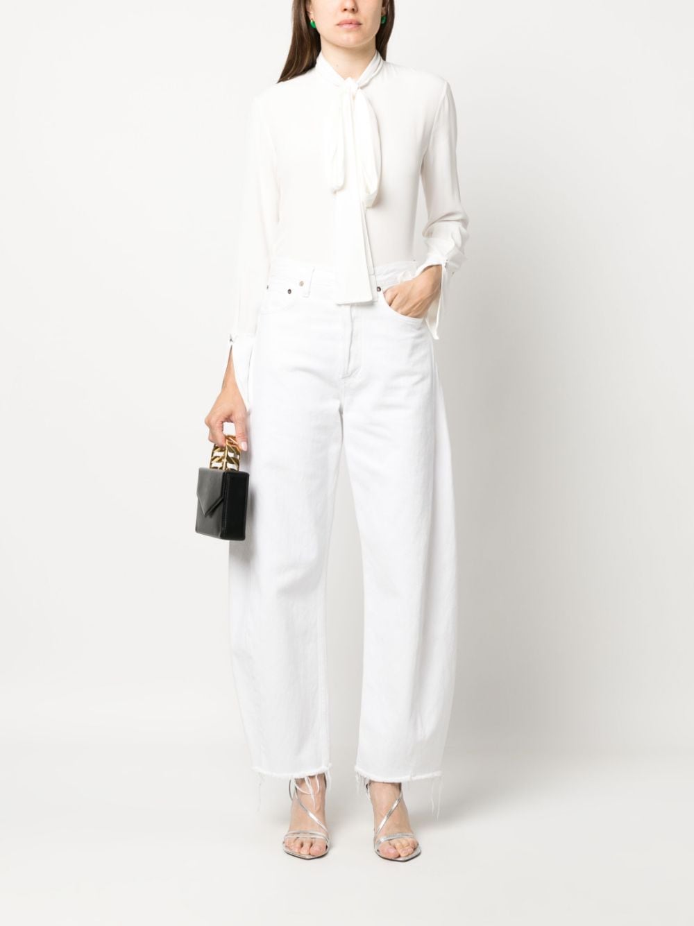 Shop Patrizia Pepe Pussy-bow Long-sleeved Shirt In White