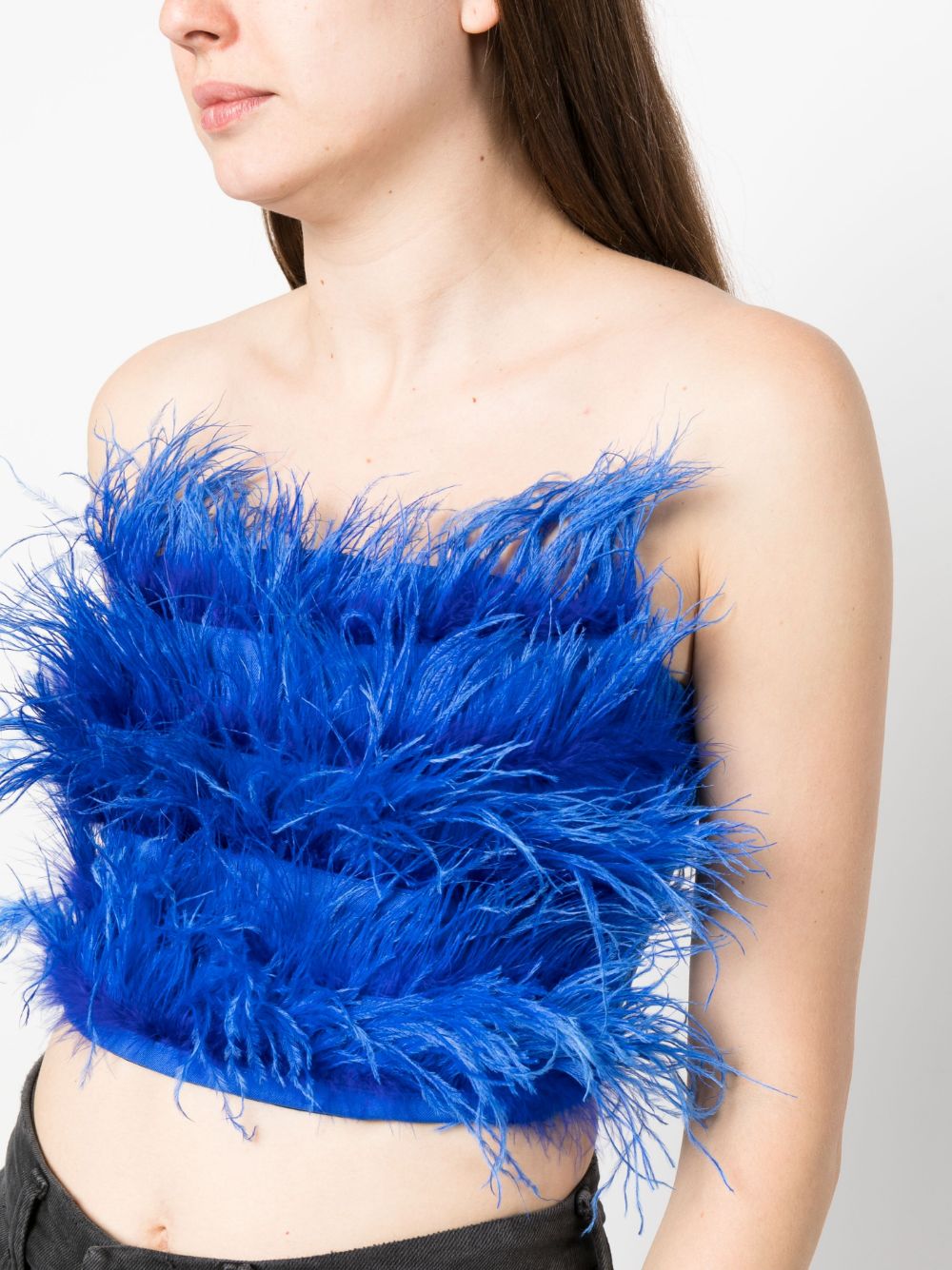 Shop Patrizia Pepe Feather-detailing Cropped Top In Blue