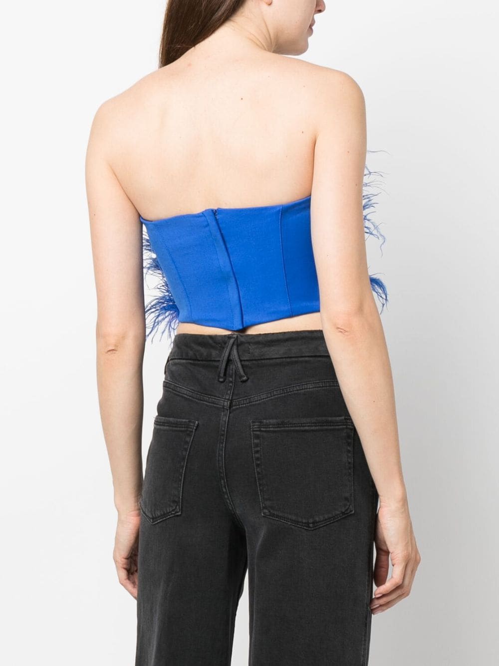 Shop Patrizia Pepe Feather-detailing Cropped Top In Blue