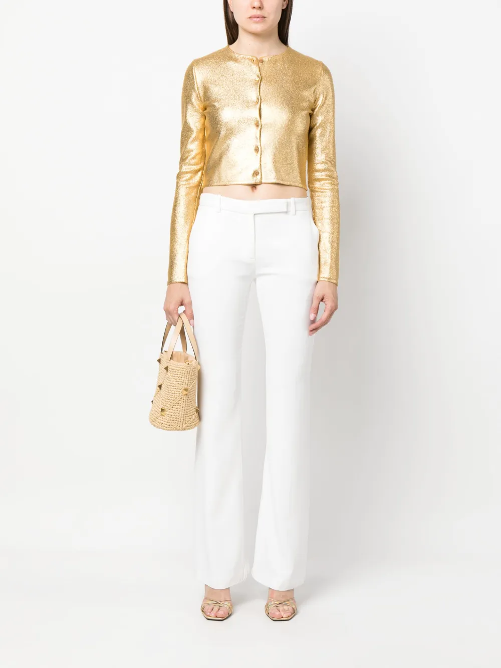 Gabriela Hearst metallic-finish cropped cardigan - Geel