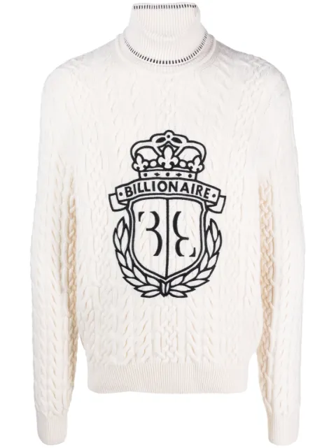 Billionaire logo-embroidered roll-neck jumper