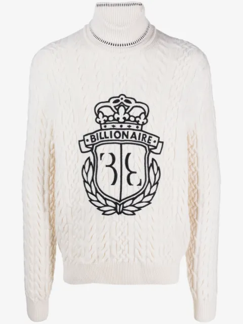 Billionaire logo-embroidered roll-neck jumper