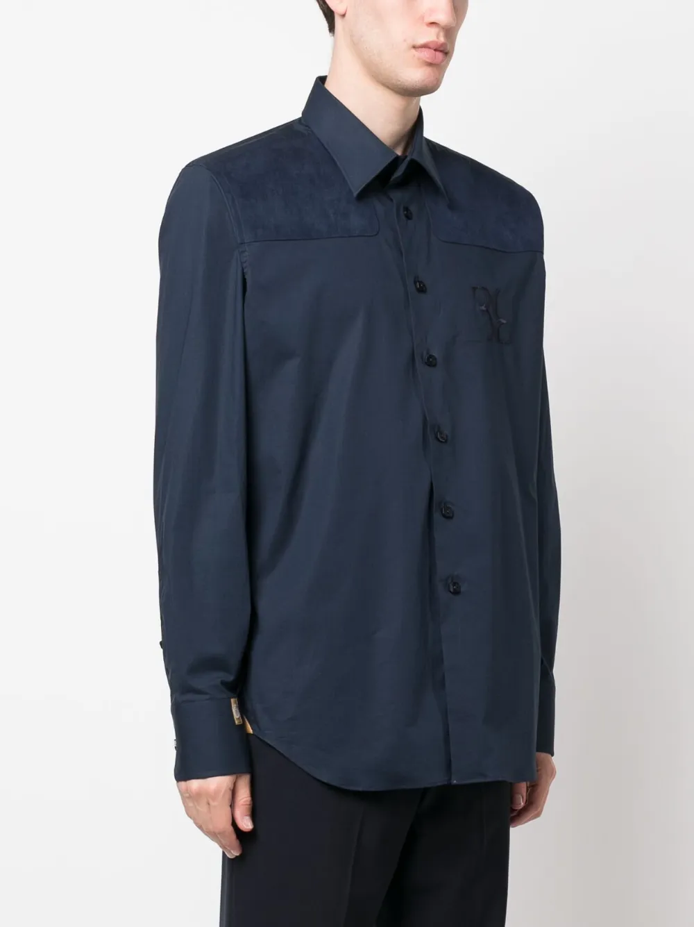  Billionaire Suede-panel Cotton Shirt - Blue 