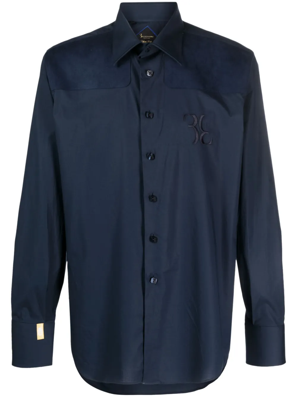 Billionaire suede-panel cotton shirt | Blue | Image 1