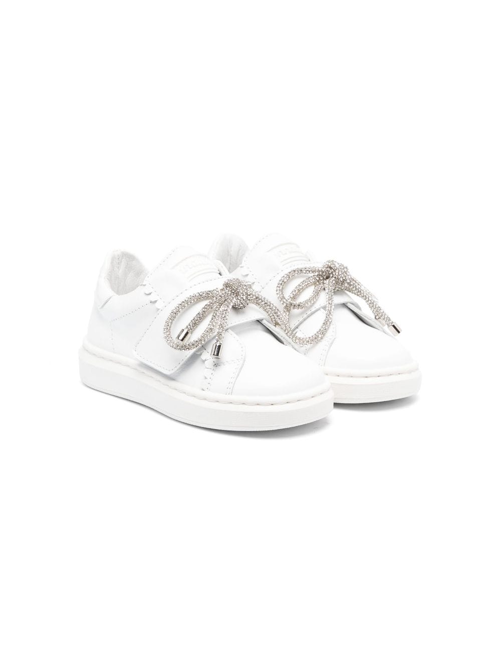 Monnalisa Kids' Crystal-bow Touch-strap Sneakers In White