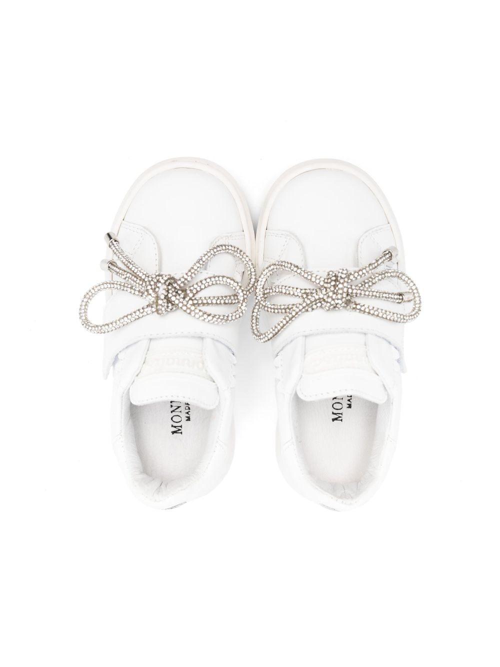 Shop Monnalisa Crystal-bow Touch-strap Sneakers In White