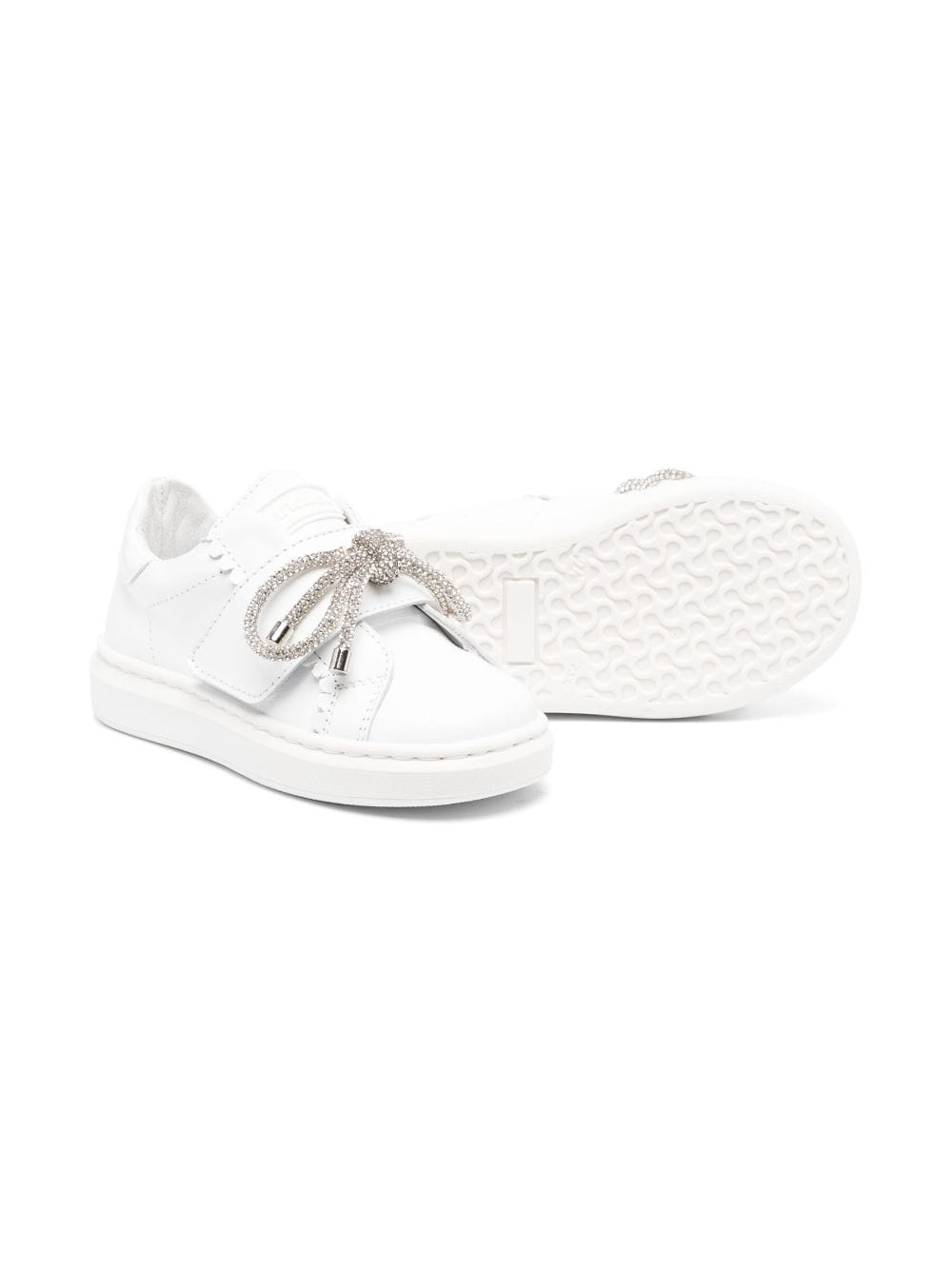 Shop Monnalisa Crystal-bow Touch-strap Sneakers In White