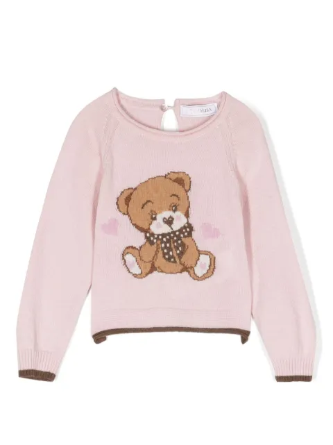 Monnalisa intarsia-knitted bear wool jumper