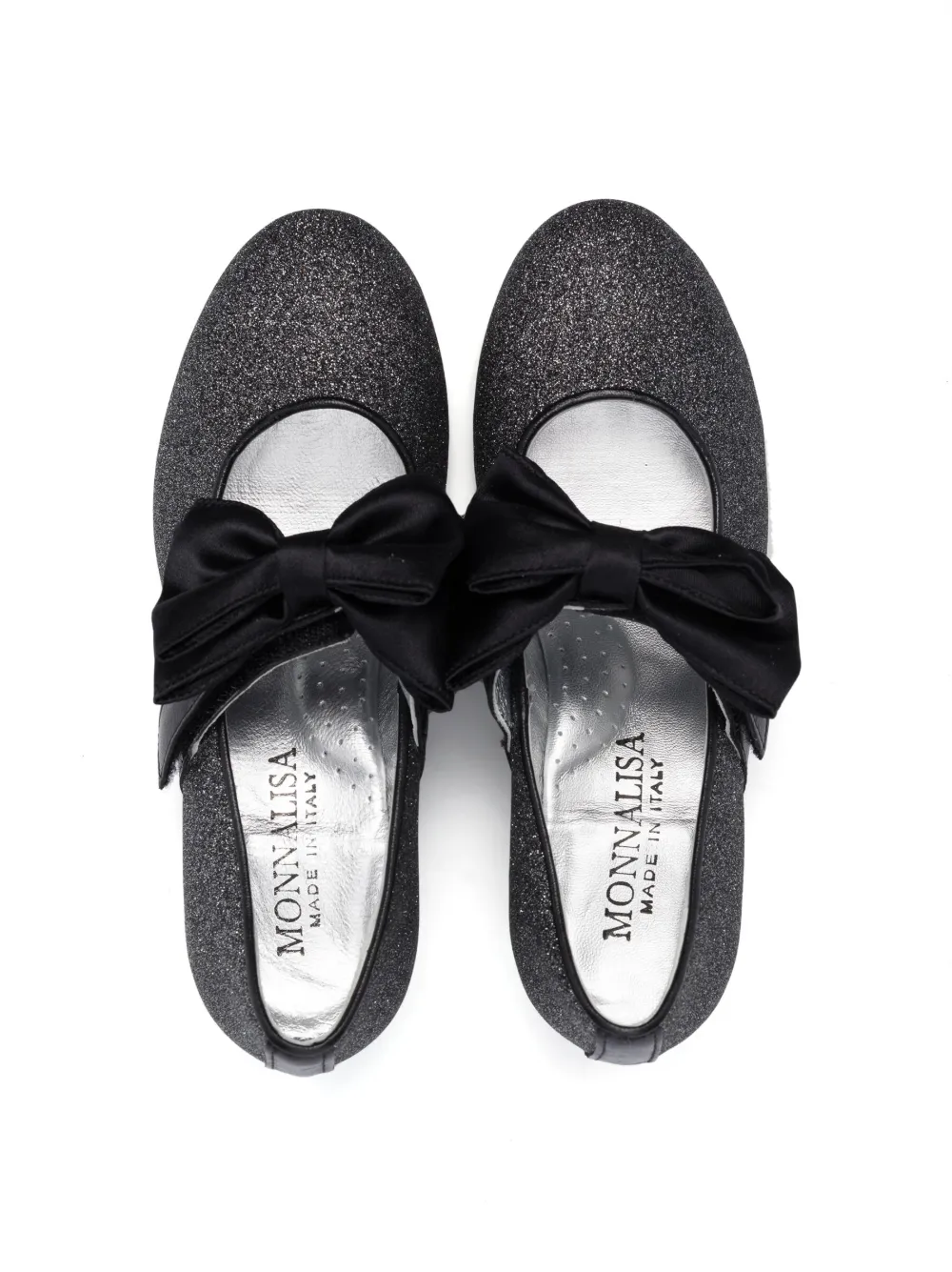 Shop Monnalisa Bow-detail 30mm Block-heel Ballerina Shoes In Black