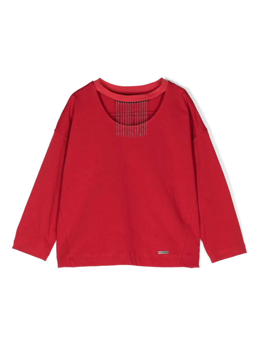 Monnalisa Kids' Bead-embellished Cut-out T-shirt In Red