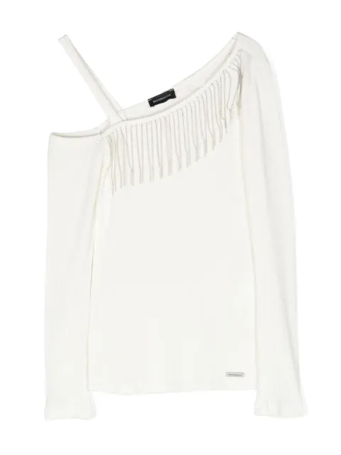 Monnalisa fringed asymmetric ribbed T-shirt