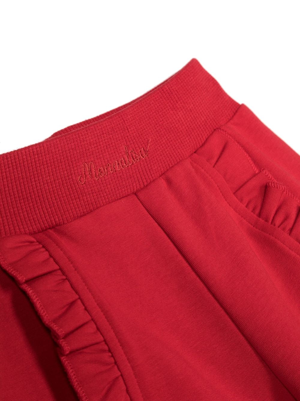 Shop Monnalisa Ruffle-trim Cotton Track Pants In Red