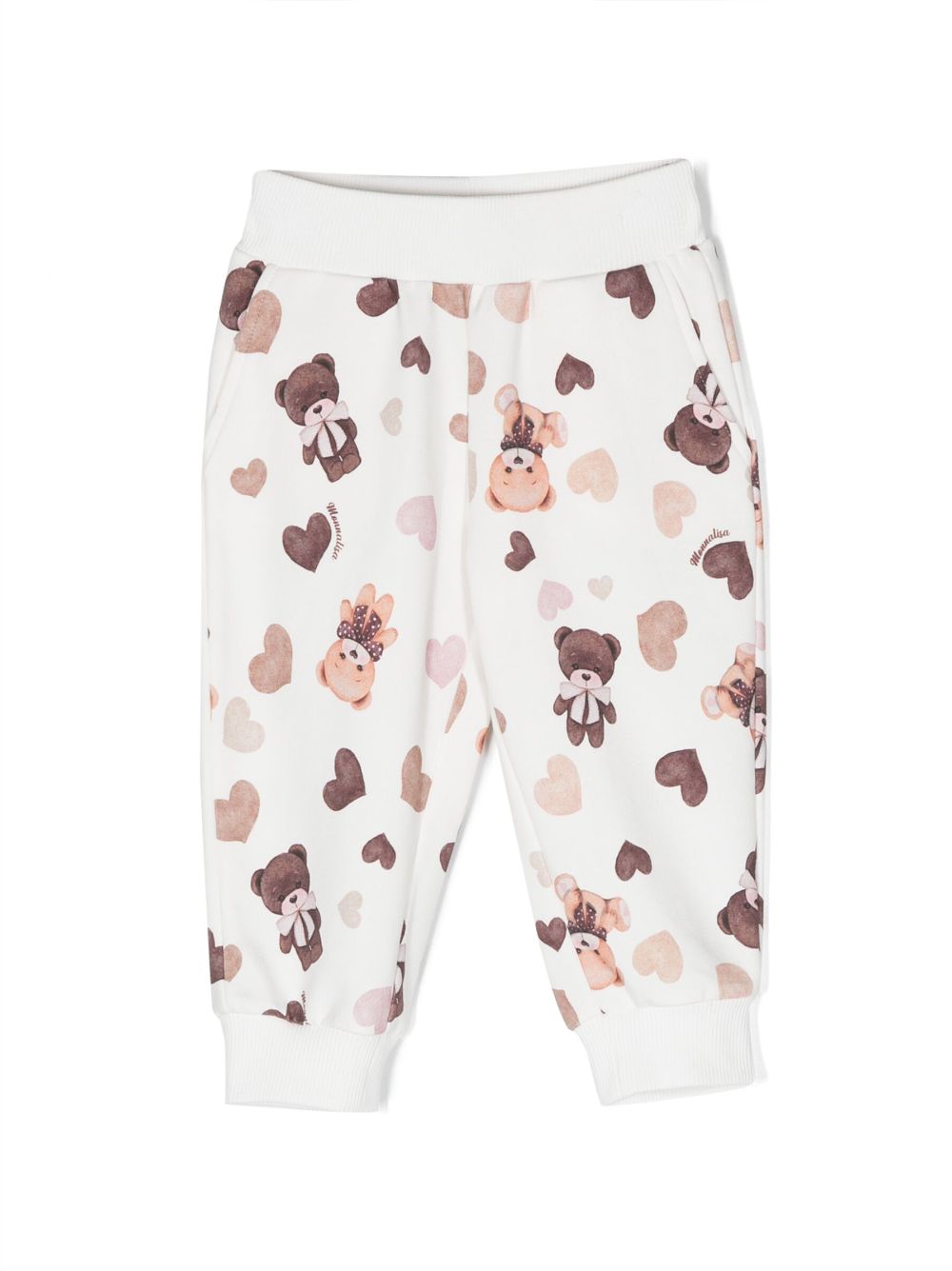 Monnalisa bear-print cotton track pants - White