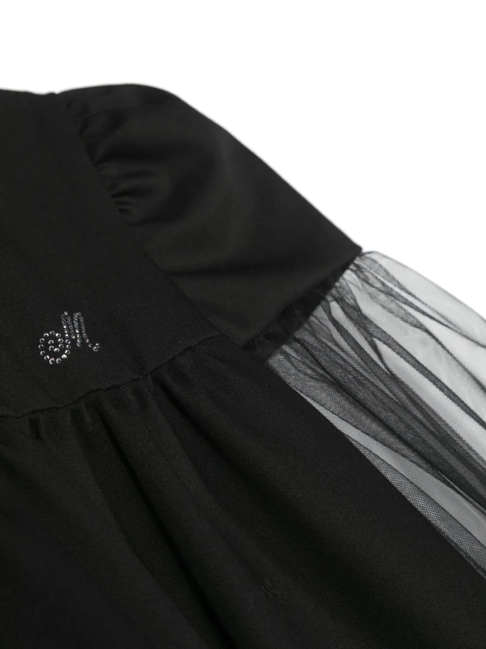 Monnalisa Tulle-sleeves Flared Dress In Black