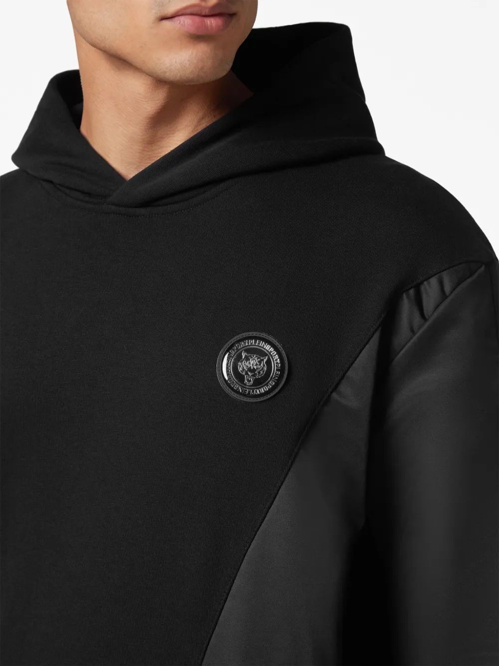 Plein Sport logo-patch Panelled Hoodie - Farfetch