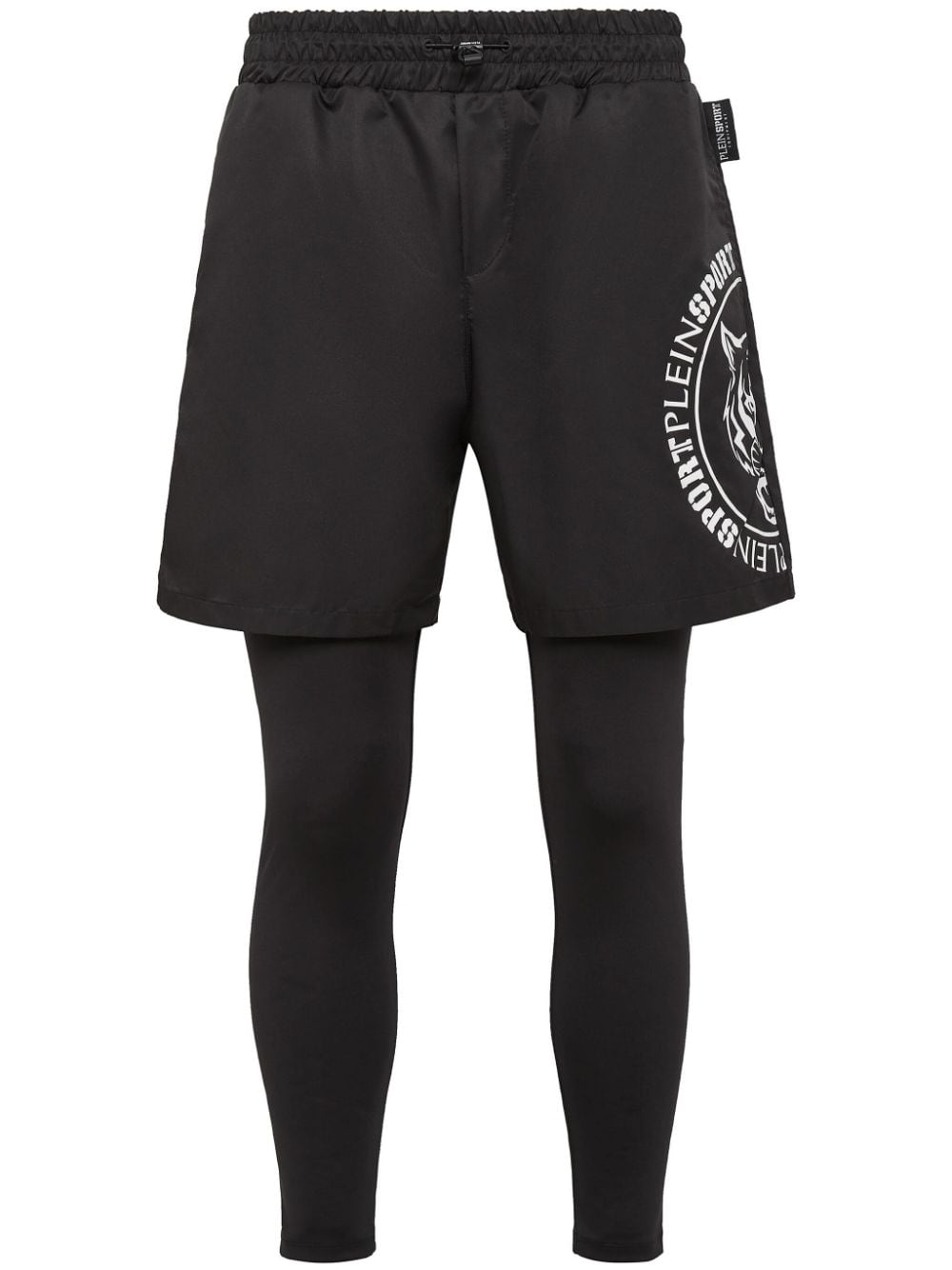 Plein Sport Logo-print Layered-design Leggings In Black